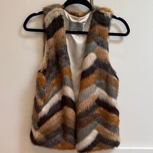 Tart Collections Multicolor Faux Fur Chevron Vest - Brown, Gray, Cream, Tan